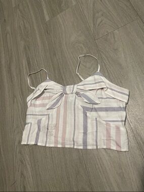 Express Striped Tie-Front Cami in White, Pink & Light Blue